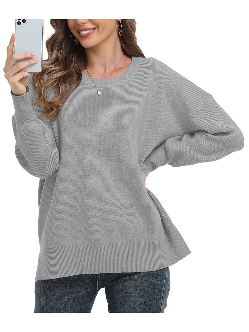 Aiyino Women Crewneck Batwing Sleeve Oversized Side Slit Ribbed Knit Pullover Sweater Top - Walma... | Walmart (US)