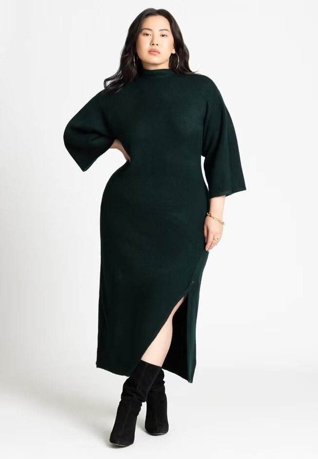Funnel Neck Wide Sleeve Midi Dress | Eloquii