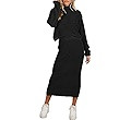 Pink Queen Women's Fall 2 Piece Sweater Set Rib Knit Long Sleeve Cross Criss Top Maxi Bodycon Ski... | Amazon (US)