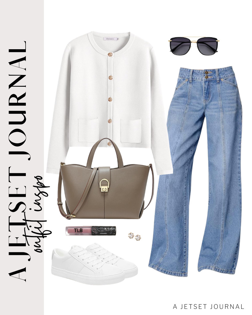 I enjoy wearing white or light-colored outfits for early morning errands. This white cropped knit cardigan from ANRABESS, paired with wide-leg jeans and Adokoo sneakers, allows you to head out for meetings or shopping in style. 

 #LTKSeasonal #LTKTravel