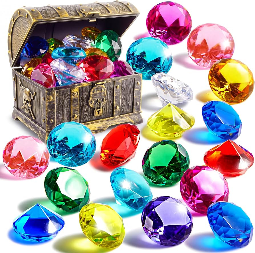 Sloosh Diving Gems Pool Toys, 16 Big Colorful Diamond with Pirate Treasure Chest,Swim Dive Toy fo... | Amazon (US)