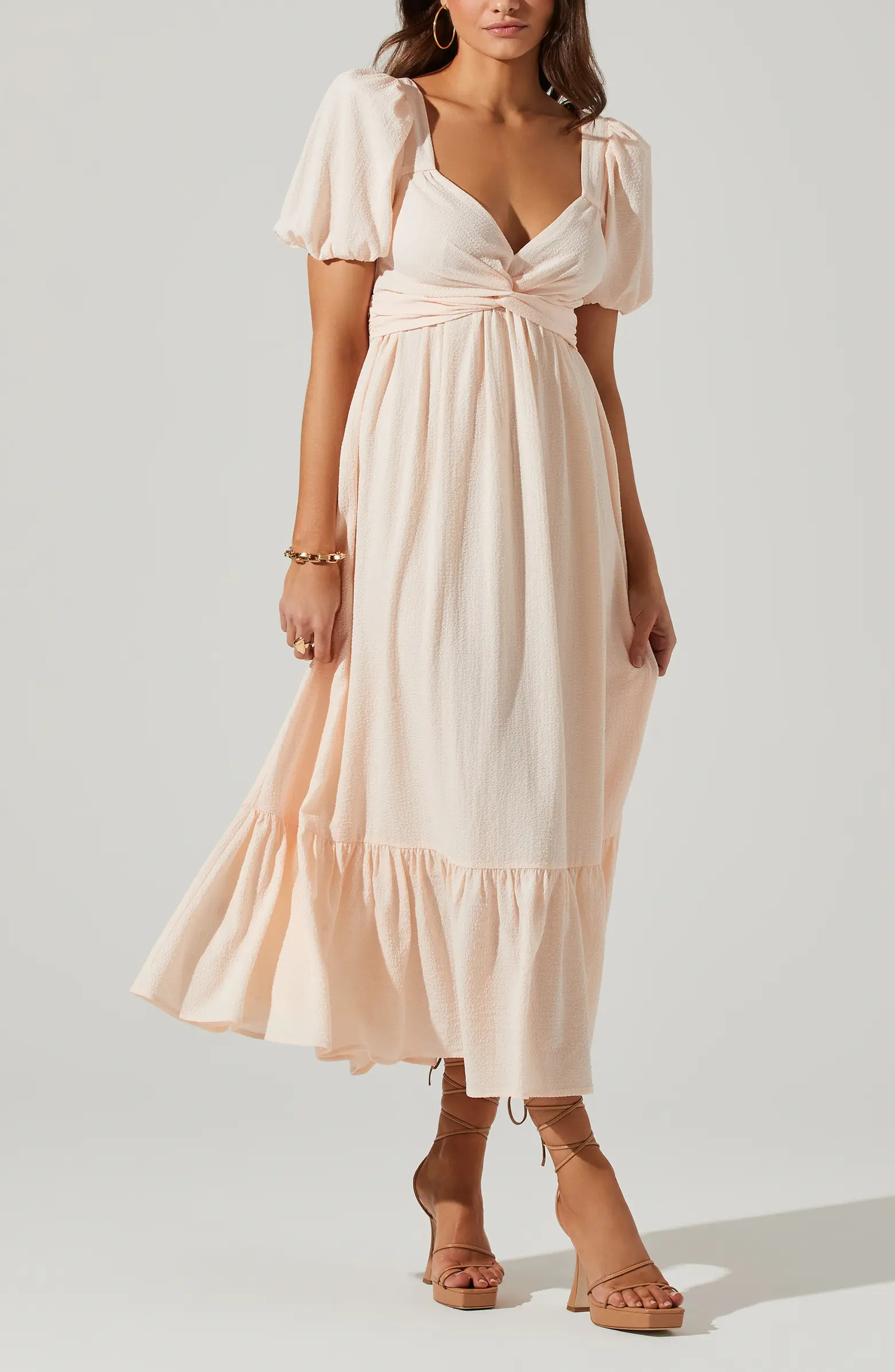 Tie Back Puff Sleeve Midi Dress | Nordstrom