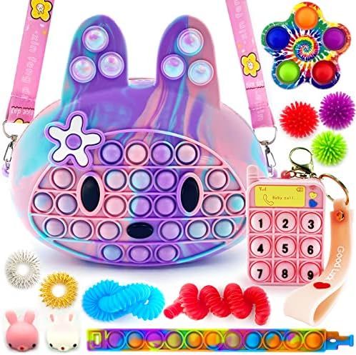 Exun Pop Crossbody Purse Bags Fidget Toy Pack, Bunny Shoulder Bag Mini Sensory Toys, 3 4 5 6 7 8 ... | Amazon (US)