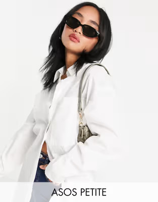 ASOS DESIGN Petite long sleeve boyfriend shirt in white | ASOS (Global)