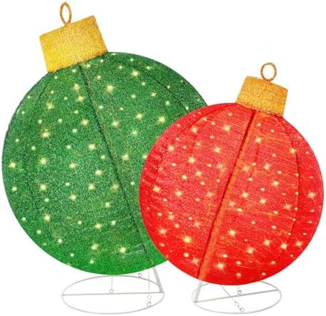 FUNNGO Lighted Pop-Up Outdoor Christmas Ornament Set - 2 PCS Large Prelit Holiday Ball Decoration... | Amazon (US)
