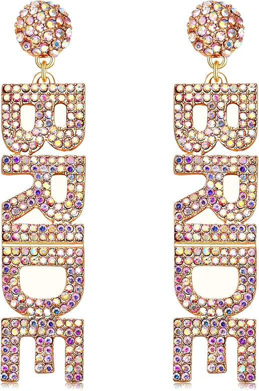 Rhinestone Bride Earrings for Women Elegant Wedding Bridal Dangle Earrings Statement Letter Earrings | Amazon (US)