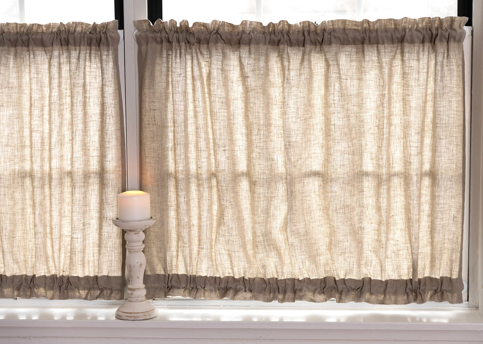 Natural Brown Linen Curtains Linen Cafe Curtains Kitchen Curtains With Top and Bottom Rod Pocket1... | Etsy (US)