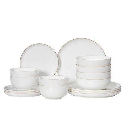 Perlaceo Luxurious Collection Of 16-piece White With Gold Rim Bone China Dinnerware Set - Lightweight And Durable - Service For 4, Including Dinner Pl | Wayfair North America