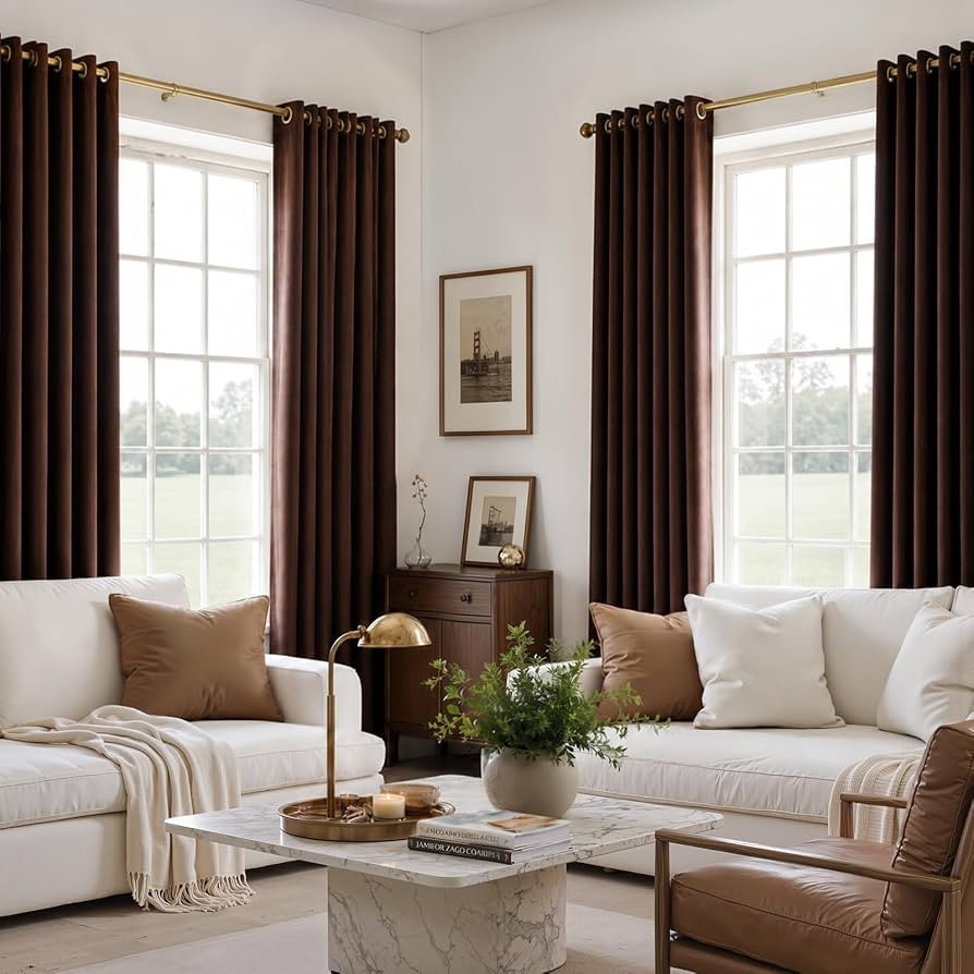 Topfinel Coffee Brown Velvet Blackout Curtains 84 Inches Long for Living Room Bedroom Heavy Duty ... | Amazon (US)