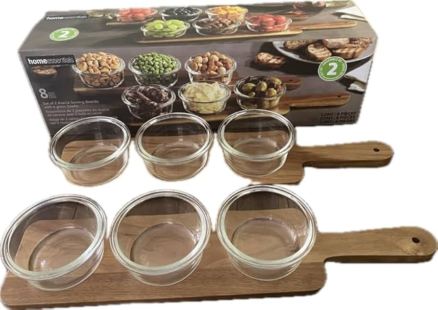 Home Essentials set of 2 Acacia Serving Boards with 6 Glass Bowls | Amazon (US)