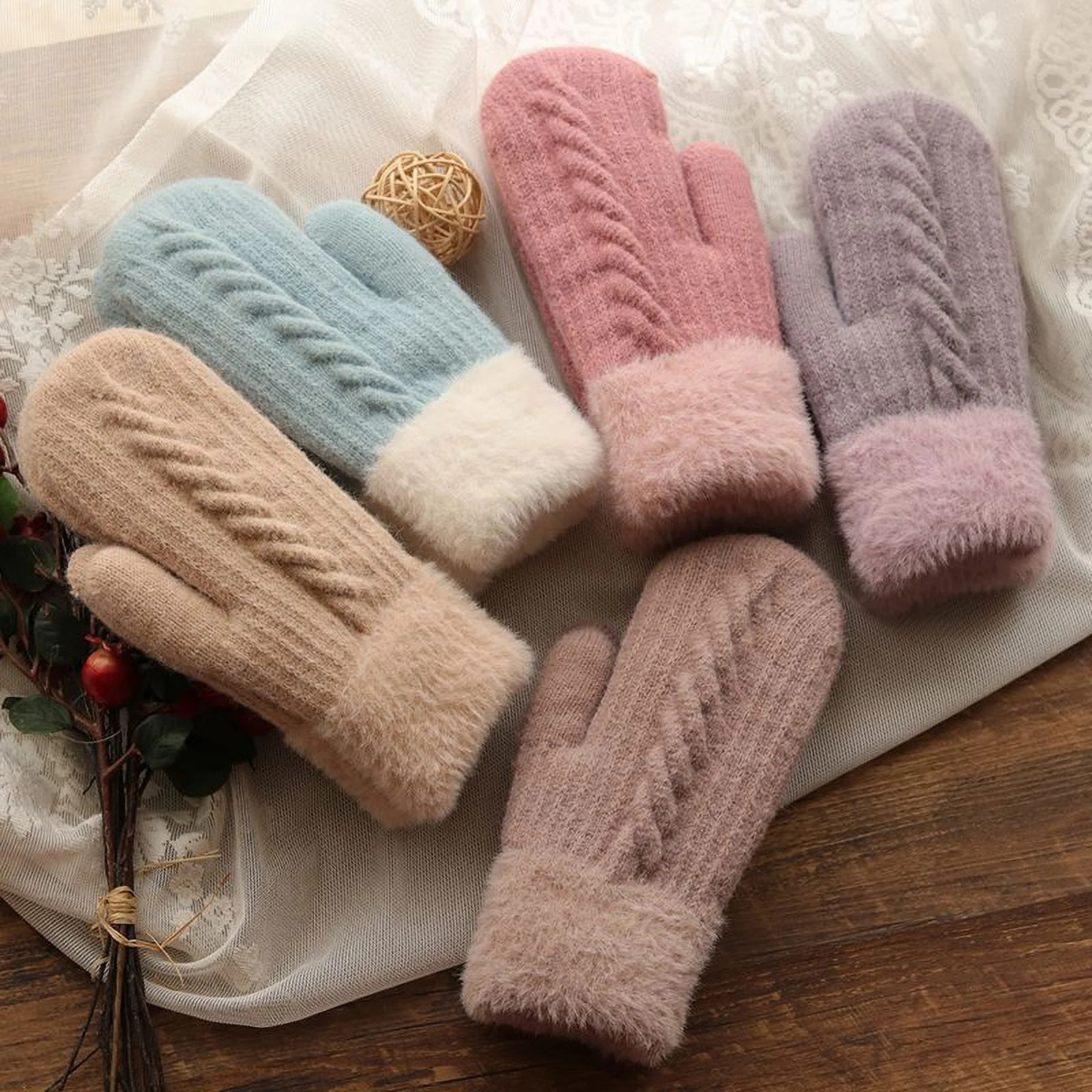 Dalrosia Winter Warm Mittens for Women, Cozy Thick Knitted Gloves & Mittens Warm Soft Lining Cold... | Walmart (US)