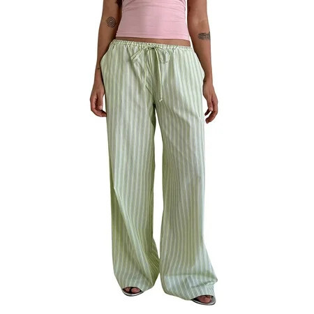 Asashitenel Women s Wide Leg Pants Elastic Waist Tie Front Striped Boxer Pants | Walmart (US)