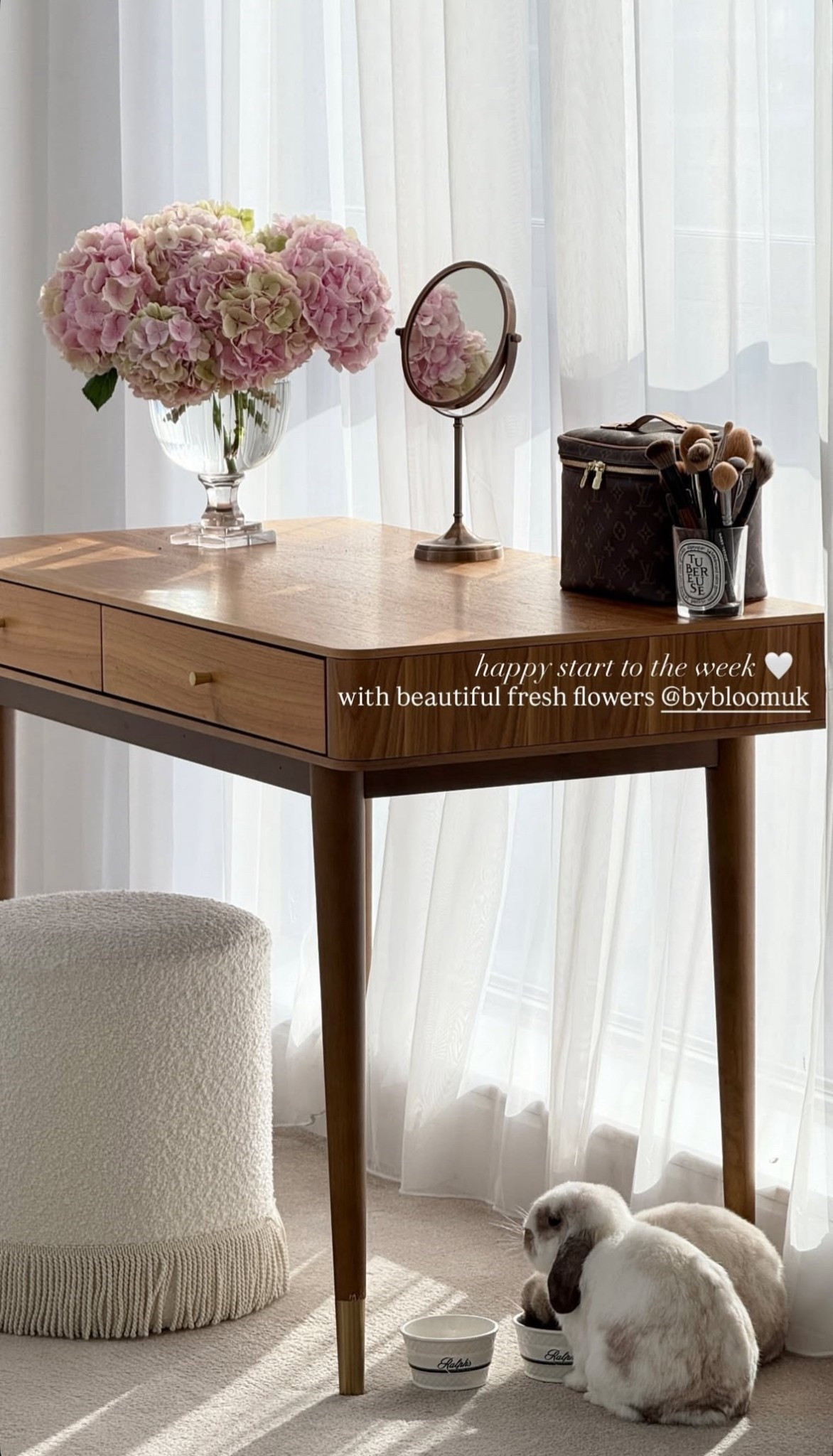 Home sweet home 🤍 my little makeup corner includes a desk by Abigail Ahern, a pouffe by six the residence, a Wayfair Vase and a make up mirror as well as my favorite dyptique candle reused as a makeup brush holder 

#LTKuk #LTKhome #LTKxWayfair