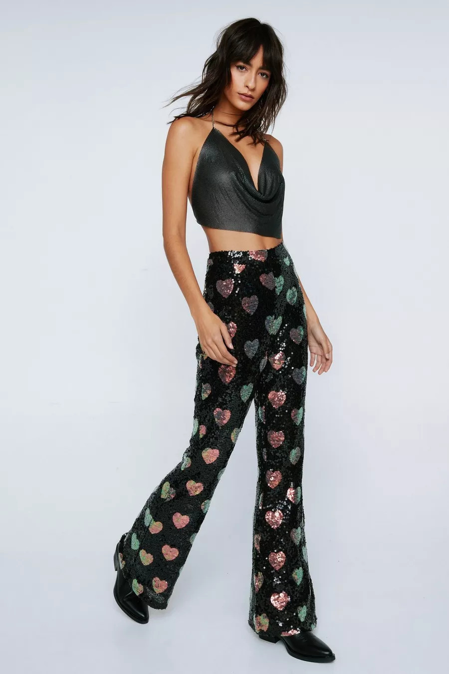 Heart Sequin Flare Pants | Nasty Gal (US)