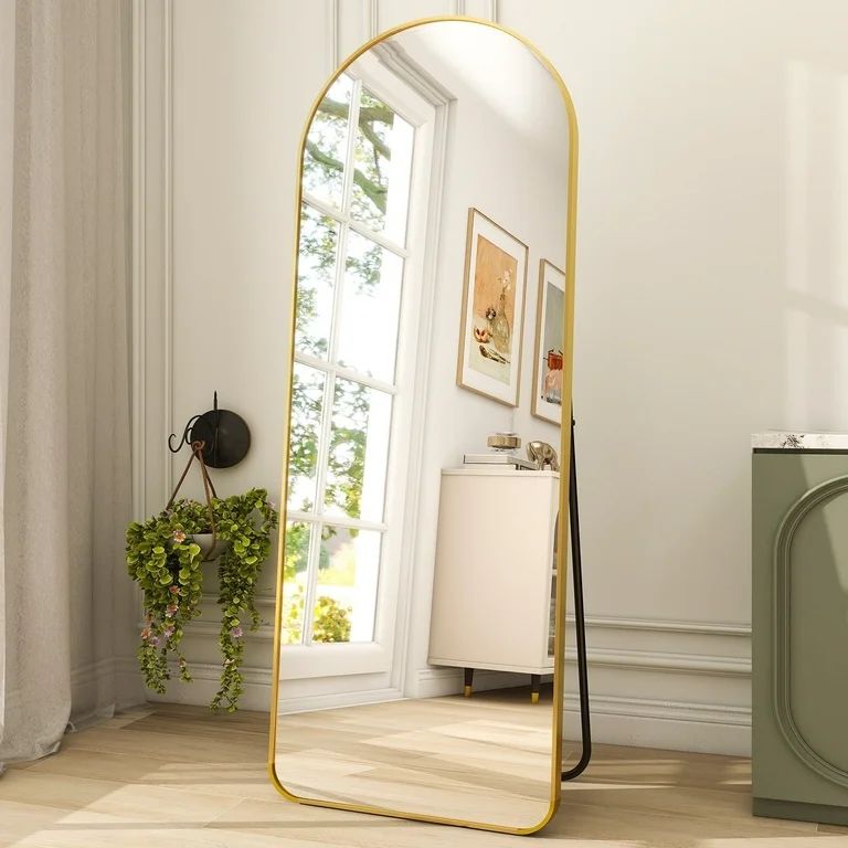BEAUTYPEAK 64"x21" Full Length Standing Arch-Top Floor Mirror with Safe Corners, Gold | Walmart (US)