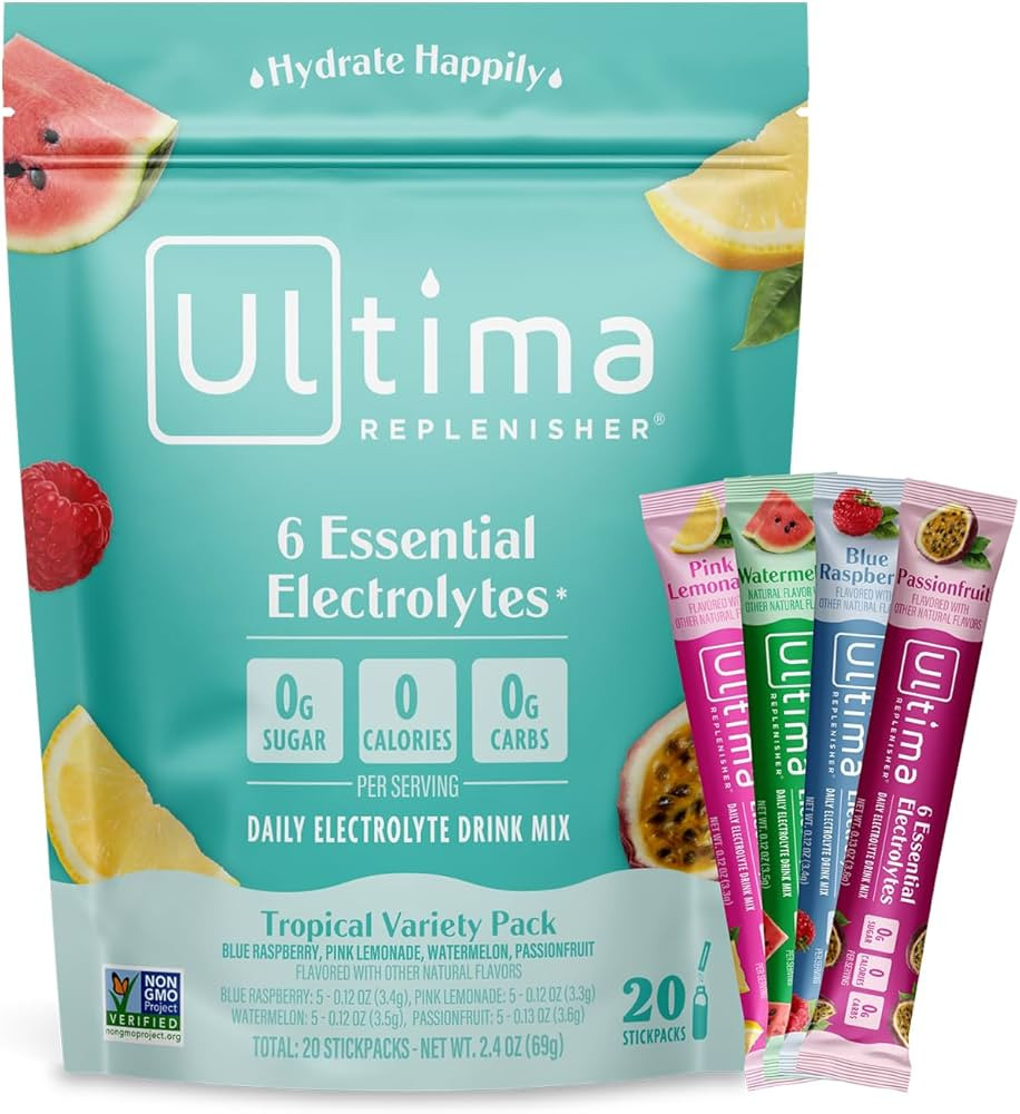 Ultima Replenisher Daily Electrolyte Powder Drink Mix – Tropical Variety, 20 Stickpacks – Hyd... | Amazon (US)