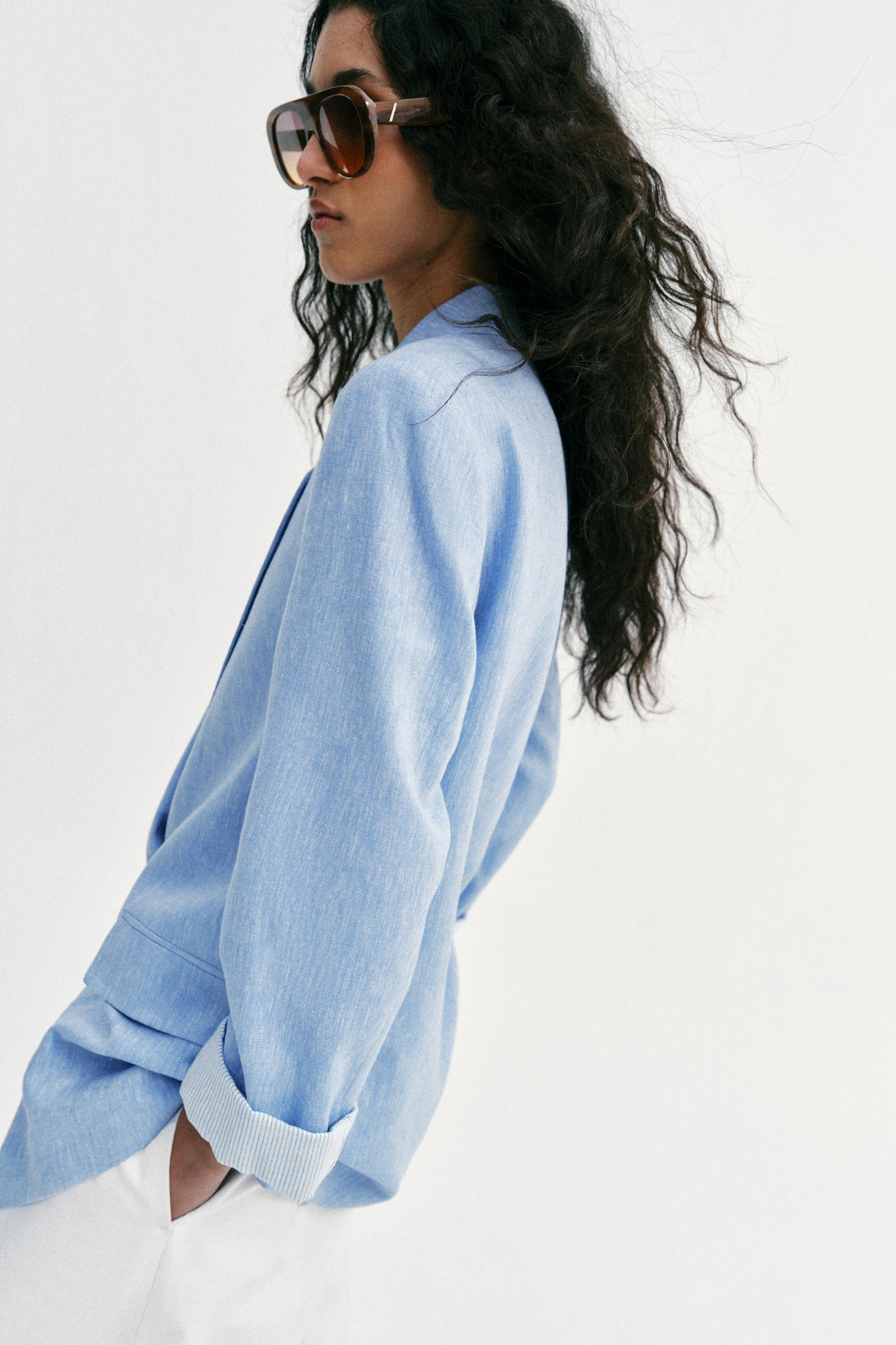 LINEN BLAZER WITH ROLLED-UP SLEEVES | Zara Canada