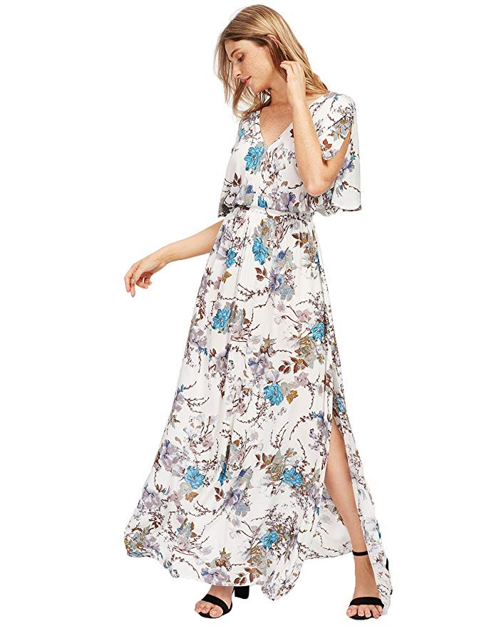 Milumia Women's Boho Split Tie-Waist Vintage Print Maxi Dress | Amazon (US)