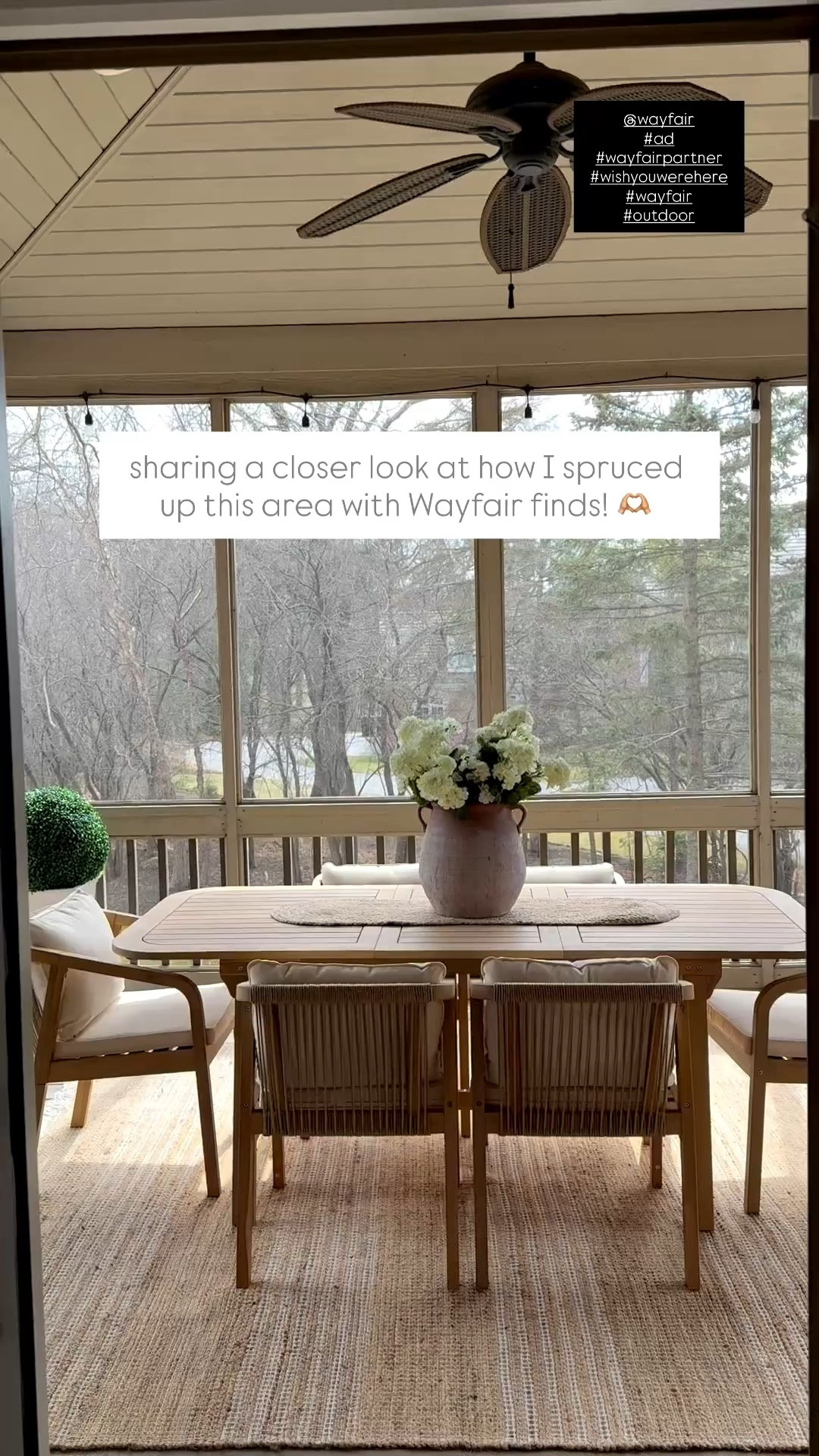#ad the snow is melting away and spring is here!! 🌷prepping my outdoor screened deck for spring and summer with @wayfair finds! I’m so excited to get to enjoy this outdoor space with my boys, we just love eating out here. 🥹➡️ Comment YES PLEASE below to receive a DM with the link to this post on my LTK ✨🔗

here’s the Wayfair home finds I am loving:
+ white planters
+ Large jug vase
+ Faux flowers
+ faux topiary balls
+ jute oval table runner
+ my dining set is also from Wayfair! 🤯🙌🏼

 #wayfairpartner #wishyouwerehere #outdoor #wayfair 

#LTKHome