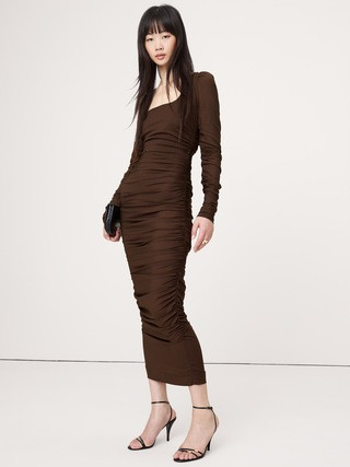 Stretch-Crepe Ruched Midi Dress | Banana Republic (US)