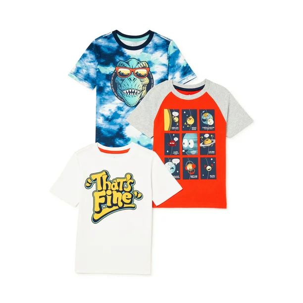 365 Kids From Garanimals Boys Dino Short Sleeve T-Shirts, 3-Pack, Sizes 4-10 - Walmart.com | Walmart (US)
