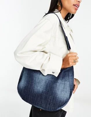 Glamorous washed denim shoulder crescent tote bag in blue | ASOS (Global)