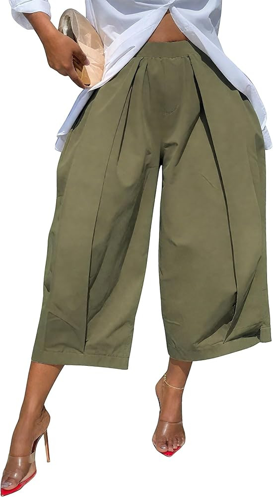 oshoplive Womens High Waisted Wide Leg Cropped Pants Loose Fit Ankle Palazzo Trousers for Women w... | Amazon (US)