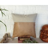 Faux Leather & Linen Pillow Cover, Old Saddle Tan Cushion | Etsy (US)