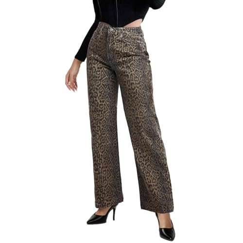 UAGVB Leopard Pants Y2k Jeans Leopard Print Jeans Baggy Jeans Cheetah Print Pants for Women Men Stretch Fabric Dark L | Amazon (US)