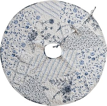Creative Co-Op Round Quilted Cotton Patchwork Floral Tree Skirt, White and Blue | Amazon (US)