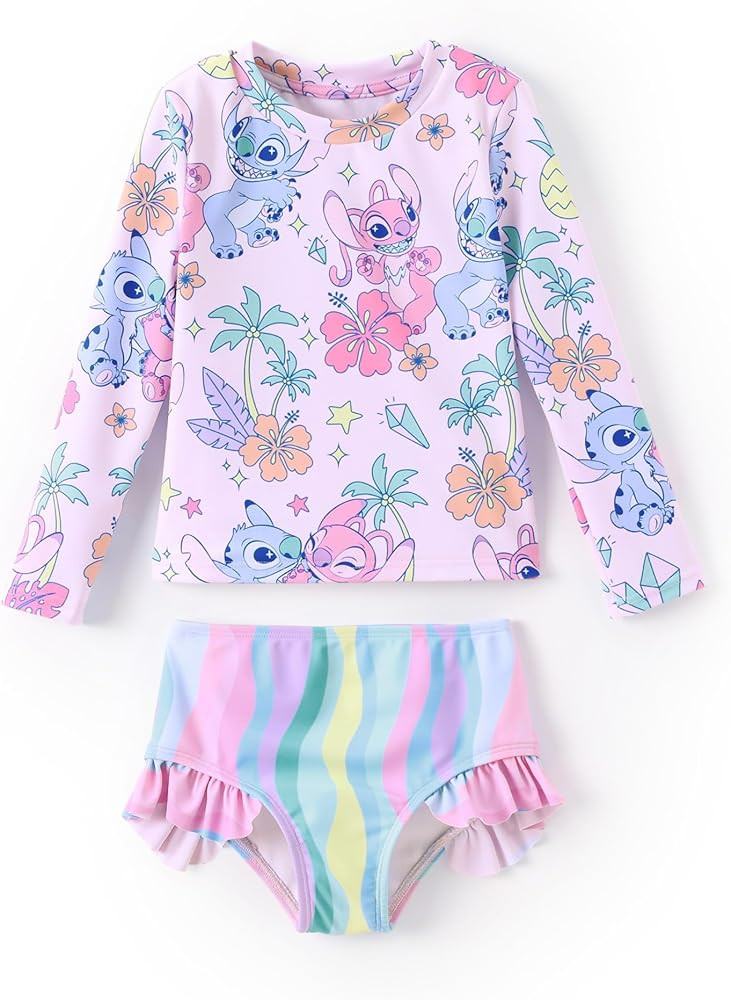 Disney Mickey and Friends Girl Two Piece Long Sleeve Swimsuit Rashguard Bathing Suit | Amazon (US)