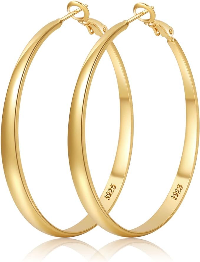 Senteria Sterling Silver Hoop Earrings for Women Hypoallergenic 925 Sterling Silver Large Hoop Ea... | Amazon (US)