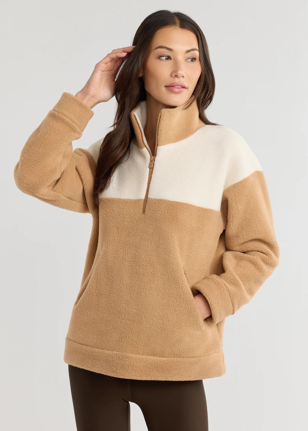 Bleecker Pullover in Sherpa Fleece (Camel/Cream) | Dudley Stephens