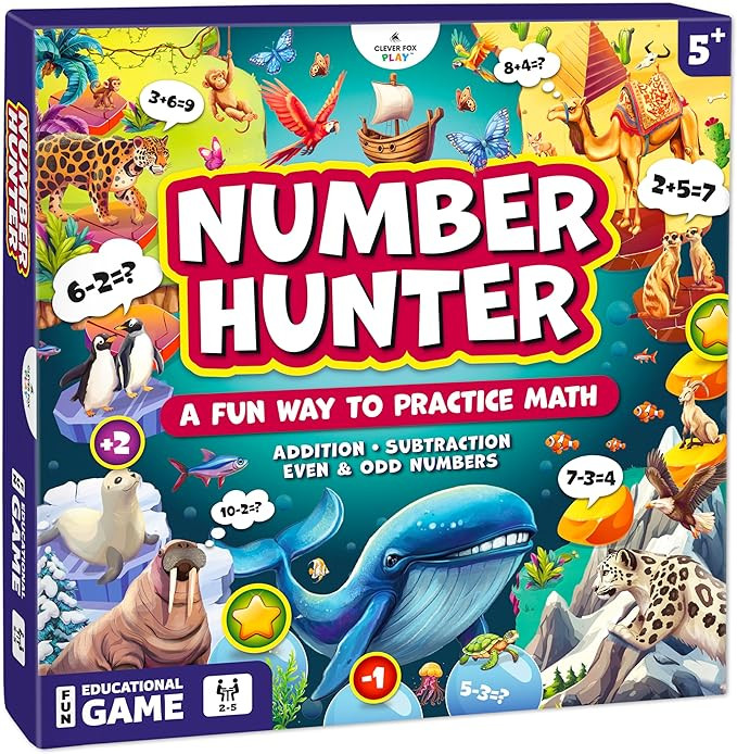 Number Hunter Math Board Game – Addition & Subtraction Adventure for Kids Ages 4-8 – Fun Educ... | Amazon (US)