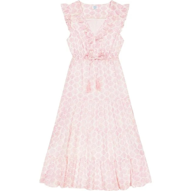 Women's Giselle Star V-Neck Ruffle Sleeve Maxi Dress, Pink | Maisonette