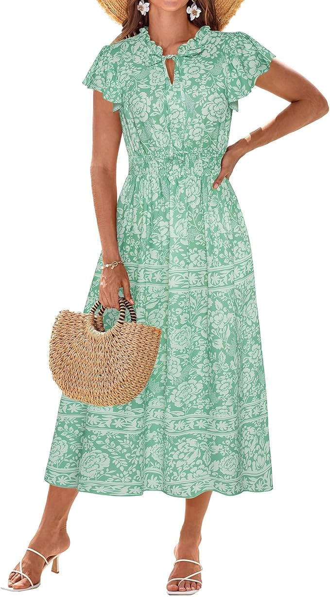 GRACE KARIN Women's Floral Boho Dress Hawaiian Dresse Short Sleeve V Neck Summer Beach Wedding Gu... | Amazon (US)