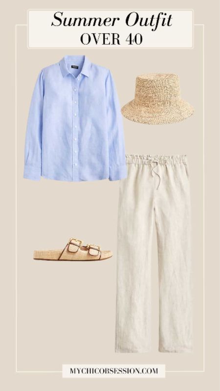 Super comfortable, relaxed, and, of course, chic, this summery look feels just as amazing as it looks. These linen pants kick things off for this look and include an elastic waist that is adjustable for the perfect fit. On top, try an Irish linen shirt. Accessorize with a straw hat and raffia sandals.

#LTKOver40 #LTKStyleTip #LTKSeasonal