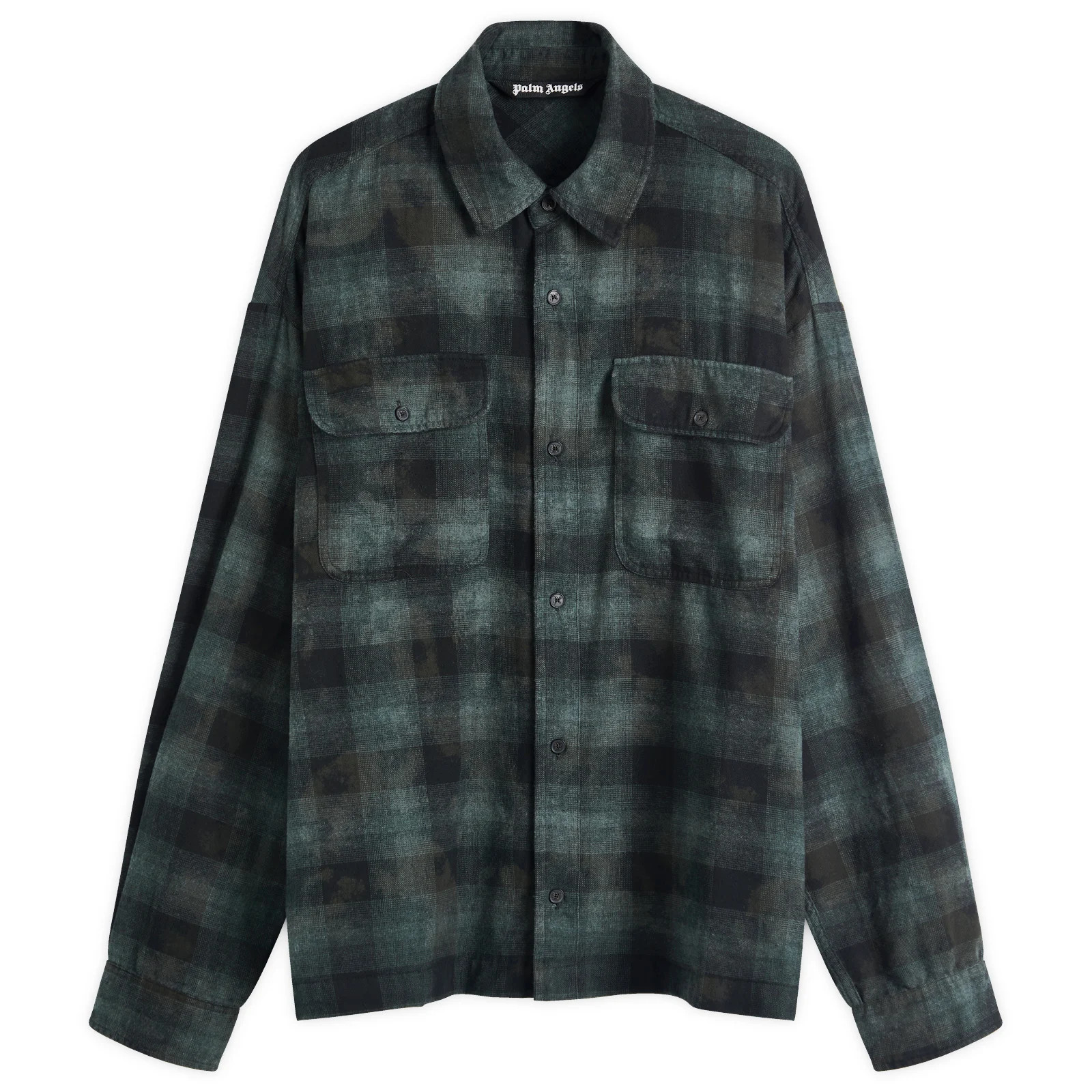 Palm Angels Men's Curved Logo Check Shirt Military Green | END. Clothing