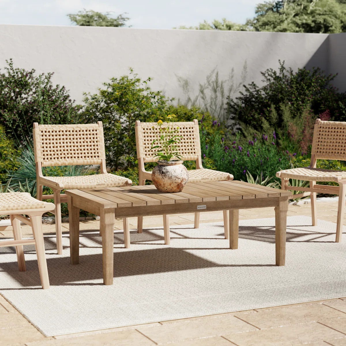 Samya Rectangular Eucalyptus Outdoor Coffee Table , 26'' in. W 46.7'' in. D | Wayfair North America