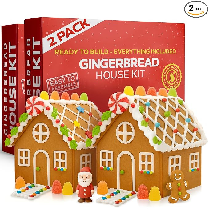 Gingerbread House Kit - Set of 2 Houses, 16 Piece Holiday Cookie Decorating Kit - Easy to Assembl... | Amazon (US)