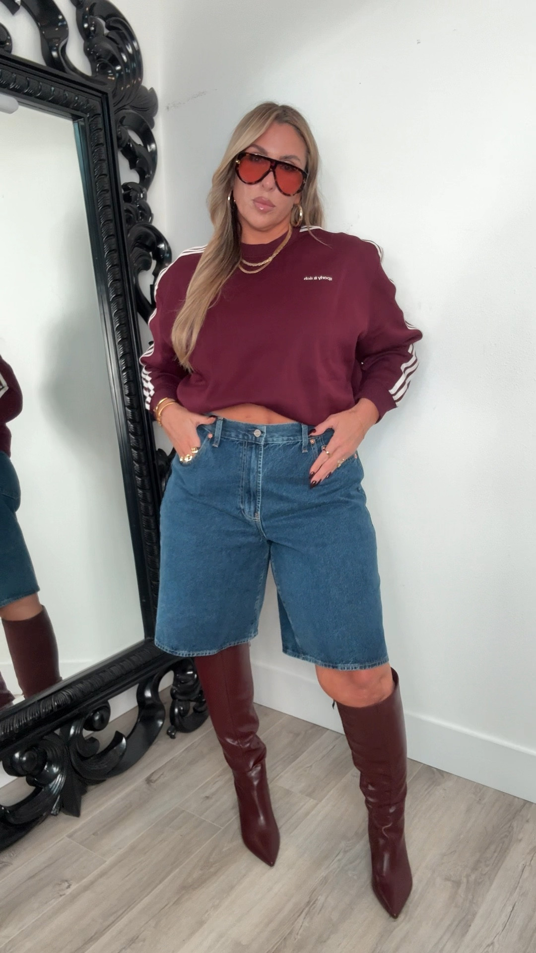 Styled Adidas pieces that I love. 

Outfit 1
Burgundy outfit
rich and sporty Adidas sweatshirt, size, L I sized down, and it was still oversized). 

Gap shorts 33Tall (sizes up for baggy fit) I’ve tried so many long shorts and these are the best for thick thighs. 

burgundy boots are wide calf friendly. My calfs are 16.75 inch (skip if you are over that measurement) 


#LTKMidsize #LTKShoeCrush #LTKFindsUnder100 #LTKStyleTip #LTKSaleAlert

#LTKHoliday #LTKActive