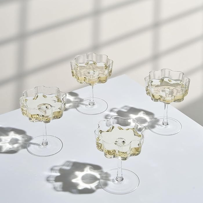 Flower Scalloped Vintage Wavy Petals Wave Glass Coupes 7oz Colorful Martini, Champagne & Cocktail... | Amazon (US)