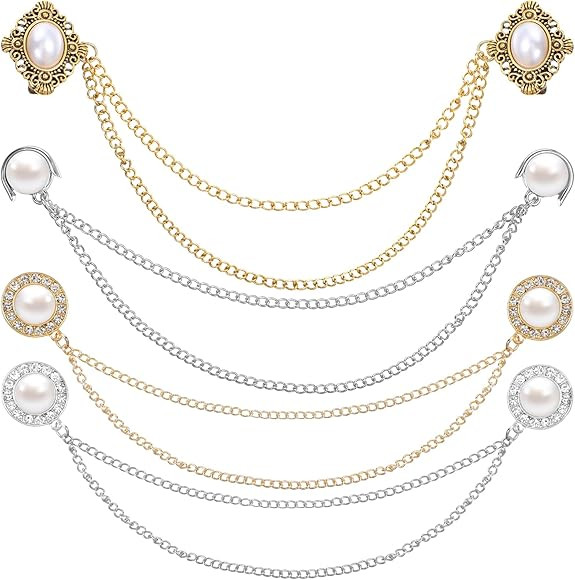 Thinp 4 Pcs Sweater Clips Chain Brooch Collar Chain Vintage Pins Shawl Clips Sweater Clips to Hol... | Amazon (UK)