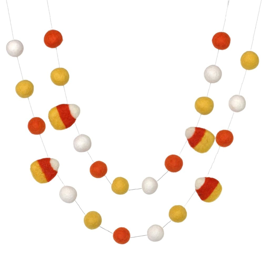 Candy Corn Felt Ball Garland- Orange, Golden Yellow, White- Pom Pom- Fall Autumn Halloween Trick or  | Amazon (US)