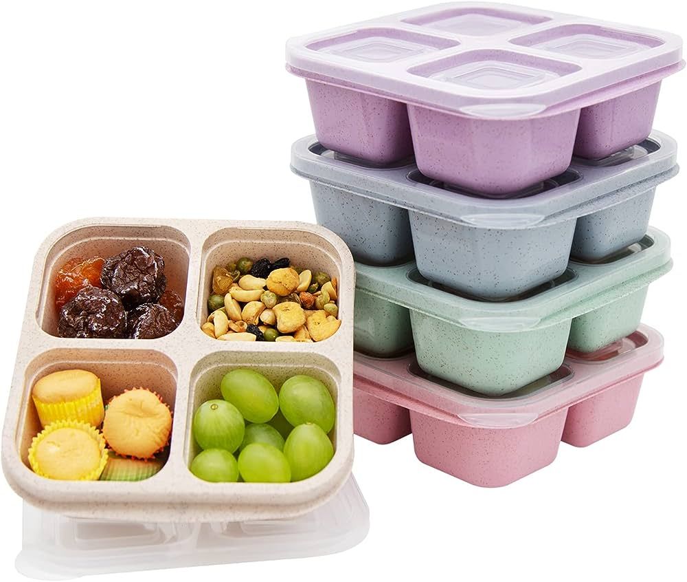 5 Pack Bento Lunch Box,4 Compartment Snack Containers,Divided Snack Box,Meal Prep Lunch Container... | Amazon (US)