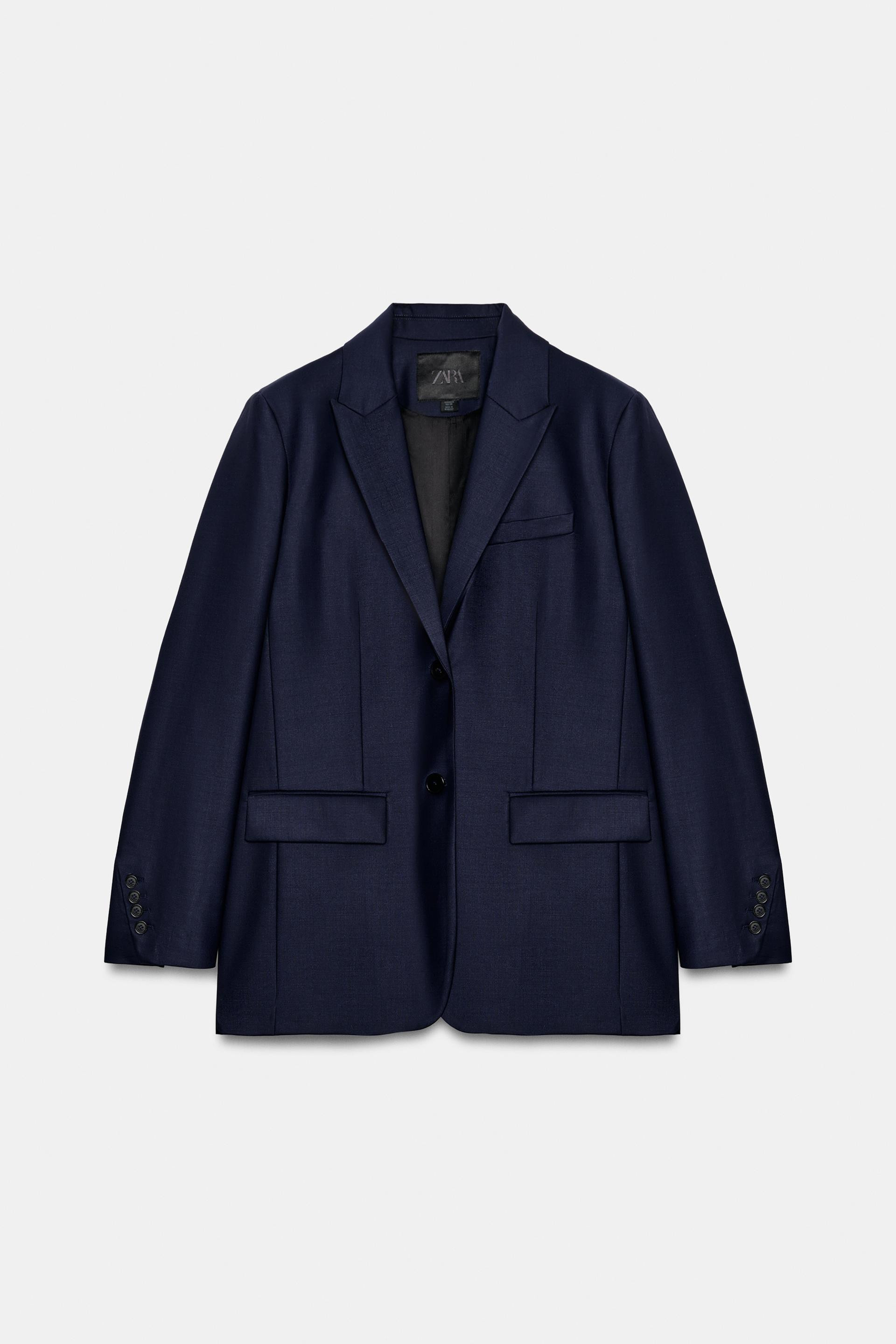 Zara - Zw Collection Wool-Blend Straight-Fit Blazer - Navy Blue - S - Woman | Zara US