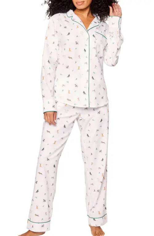 Petite Plume Jingle Paws Cotton Pajamas in White at Nordstrom, Size Large | Nordstrom