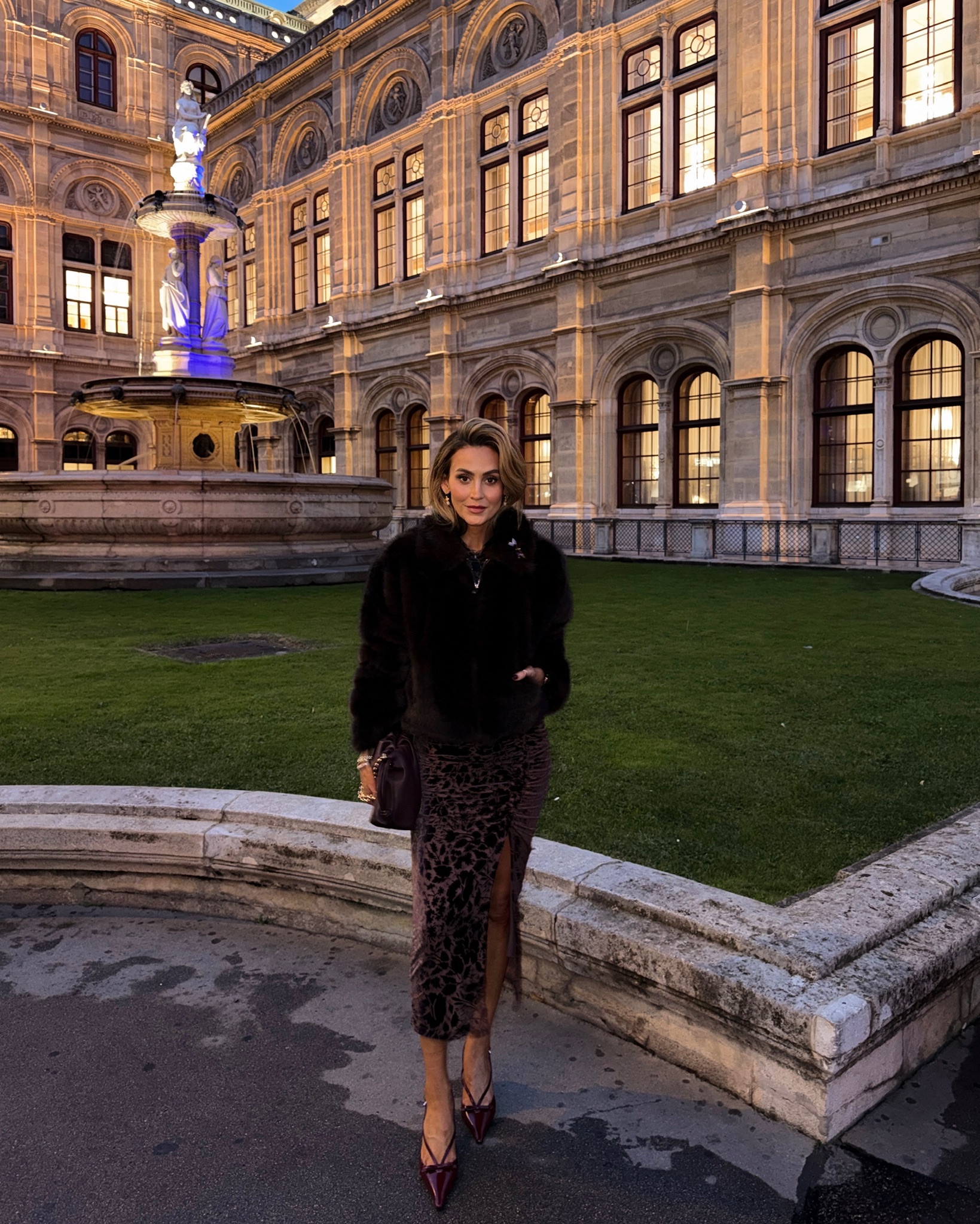 Vienna opera look part 2! This dress was so comfy for long seating and walking around before and after! I love this dress for wedding guests and holiday parties!