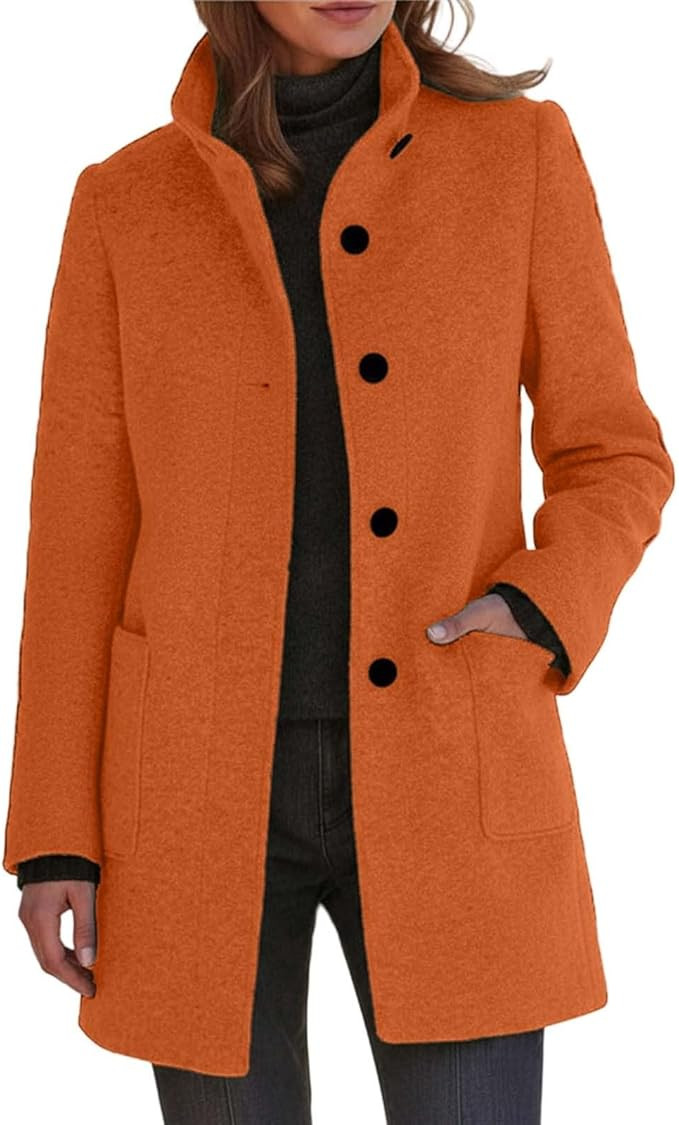 Womens Wool Coat Pea Coats for Women Winter Blend Peacoat Jacket Casual Stand Collar Single Breas... | Amazon (US)