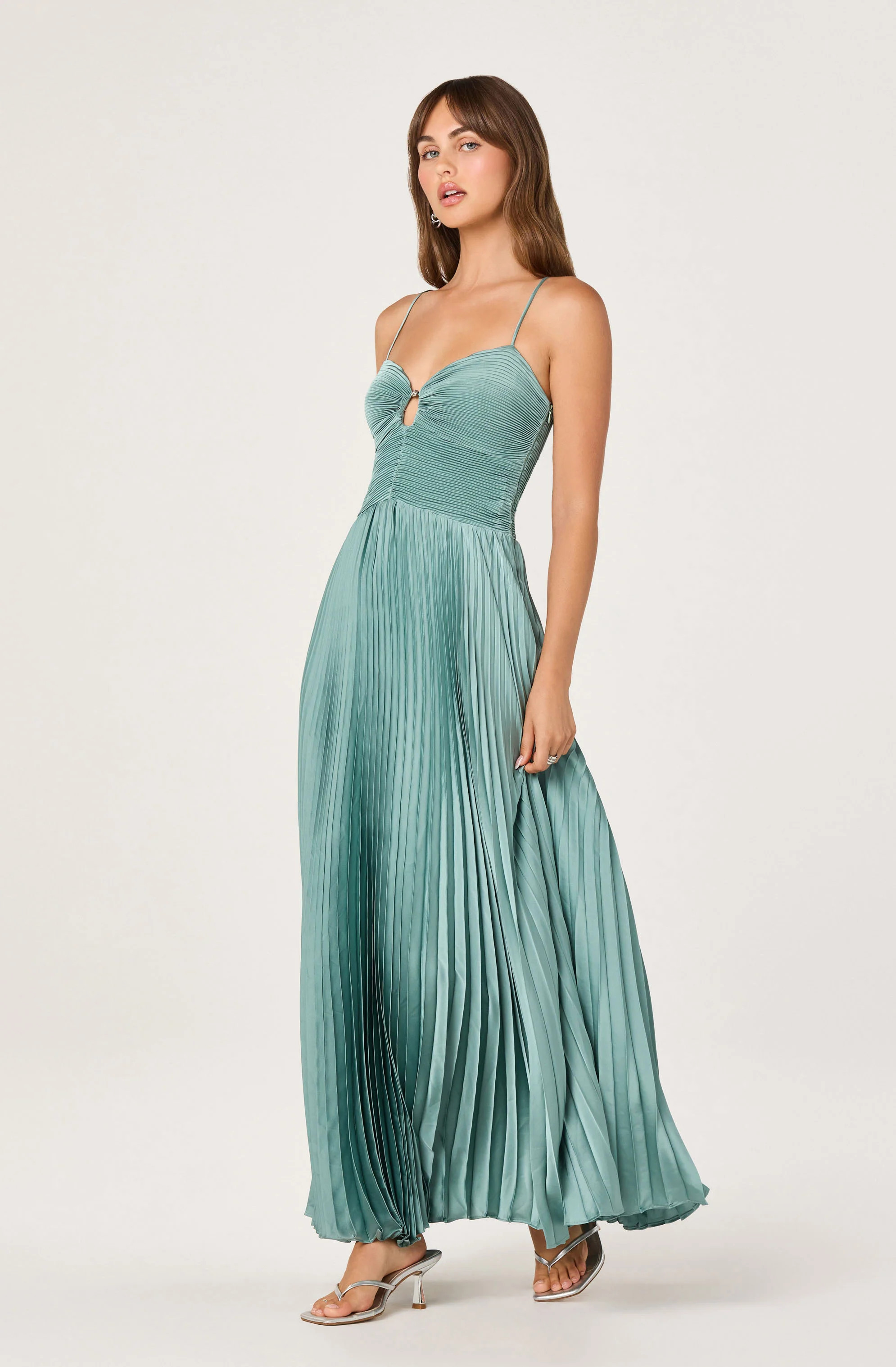 Alaia Satin Pliss\u00e9 Maxi Dress - Seafoam / XS | ASTR The Label (US)